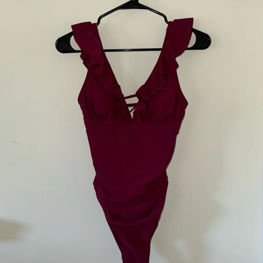 Deep Magenta Ruffle One-Piece - Picture 1 of 3
